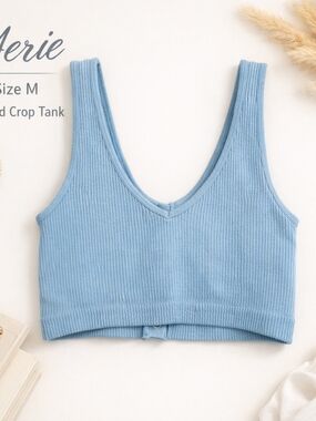 Aerie Blue Ribbed Crop Tank - Medium Snap Back
